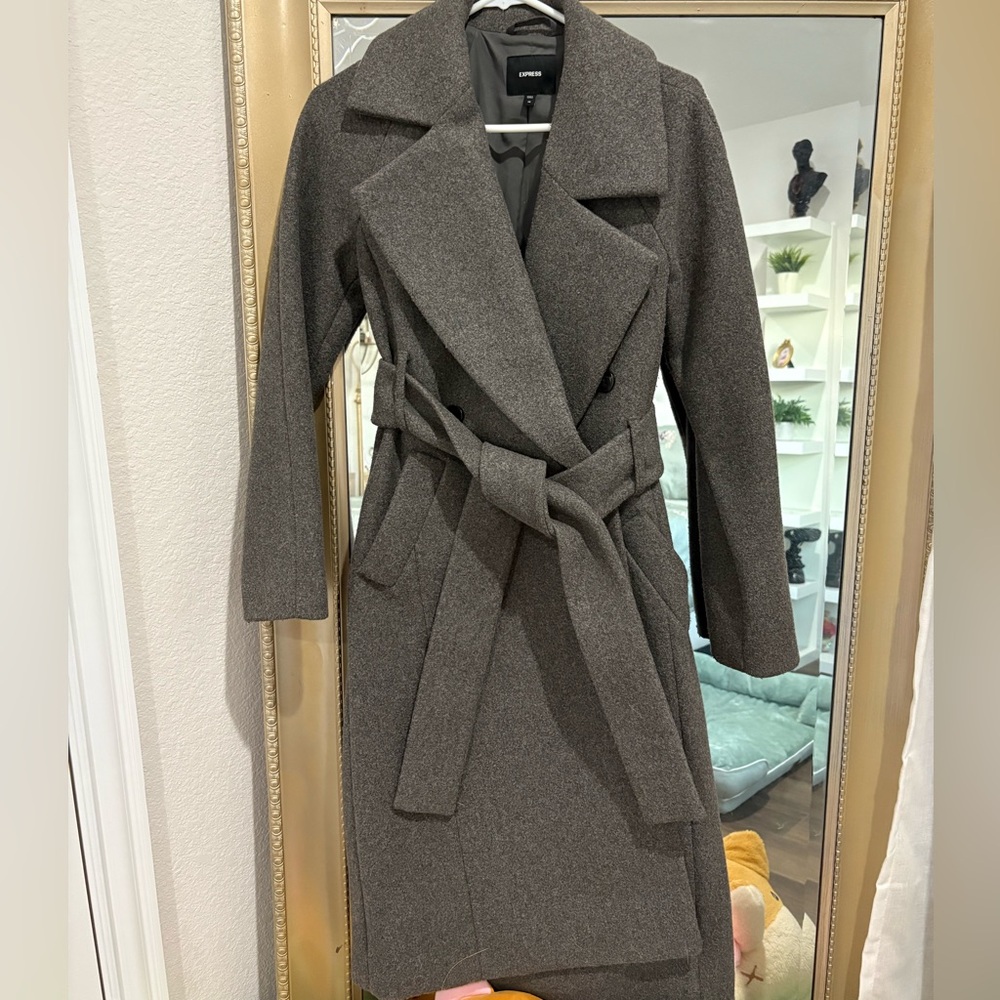 Express gray long wool coat XS